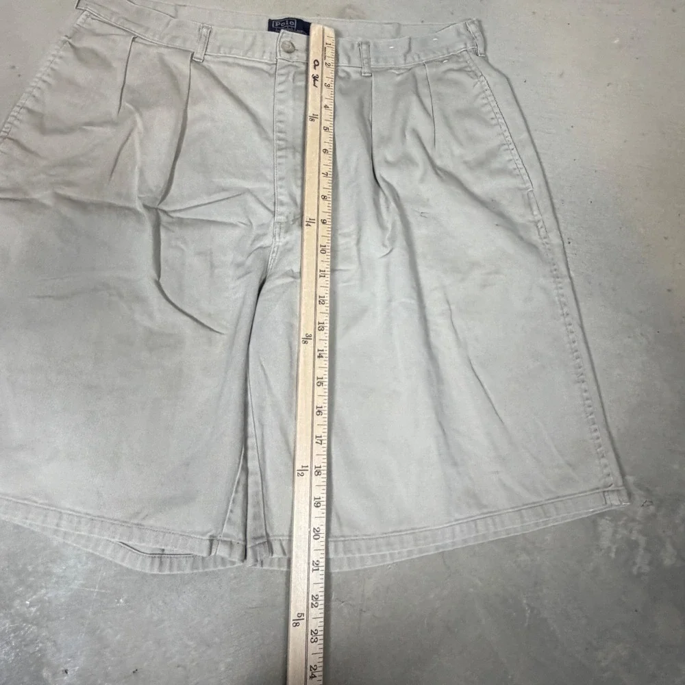 Vintage 90s Polo Ralph Lauren Chino Shorts 36 Tan Pleated Made in USA 90s Khaki